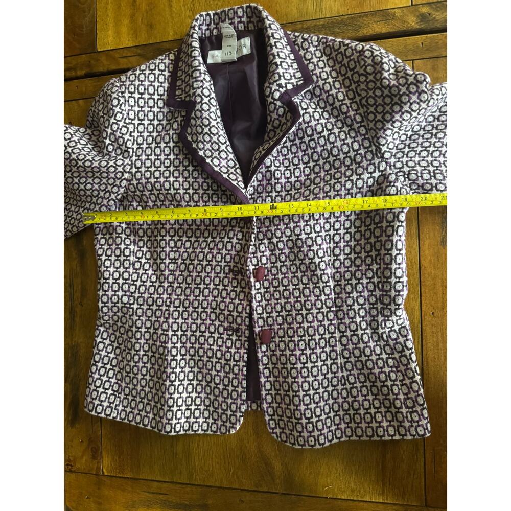 Vintage Sag Harbor Size 10 Purple Geometric Wool Blend Mod Blazer Jacket - Picture 7 of 9